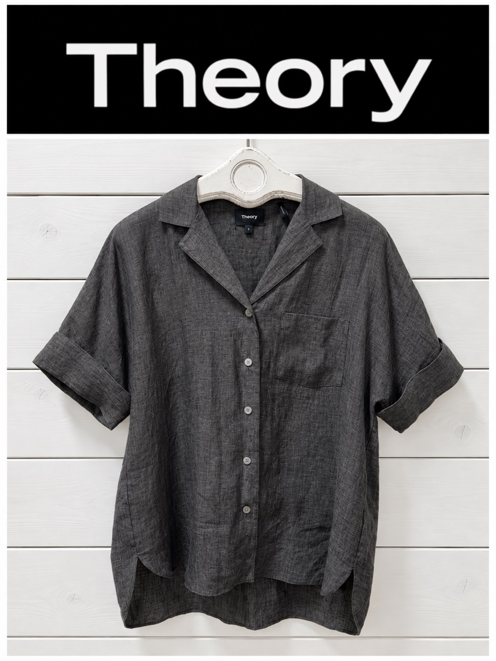 THEORY 100% HEMP DRAPE SHIRT – CHARCOAL GREY – SIZE S